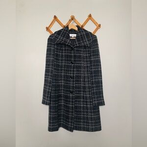 Women’s Calvin Klein Black/White Wool Blend Preppy Tweed Coat SZ 8